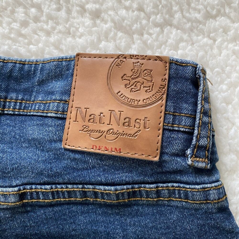 Nat Nast Jeans Mens Blue Straight Fit Medium Wash Denim Cotton 5-Pocket Button